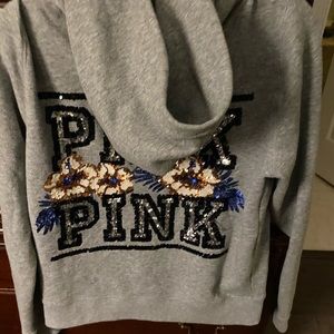 Pink (victorias secret) vintage sweatshirt sequin flower detail back size large